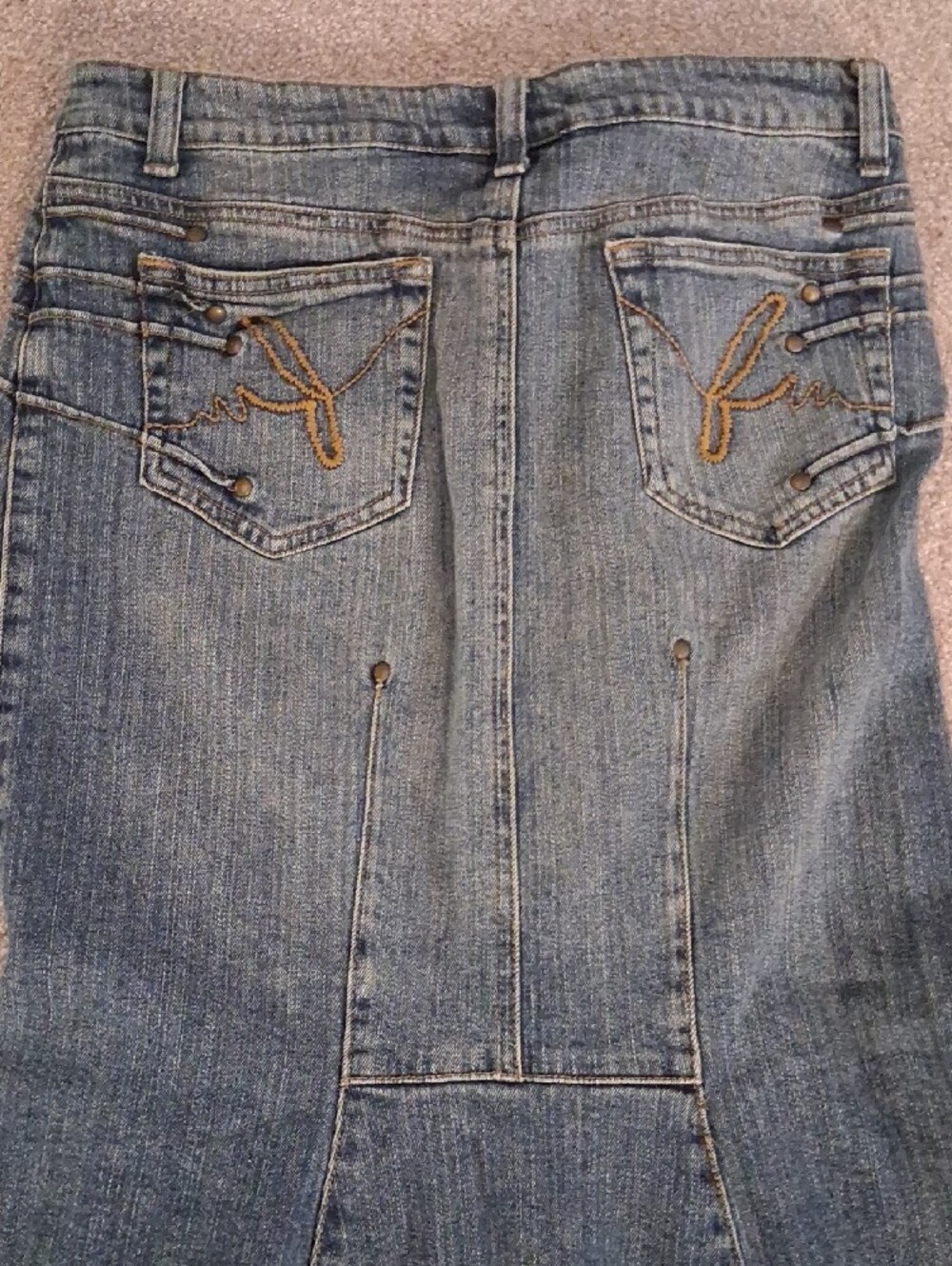 Bisou Bisou VTG Y2K Distressed Blue Denim WashSkirt. Boho ALine Mermaid Maxi 12 - Picture 4 of 13
